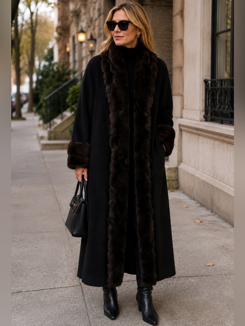 ALBERT NIPON Vintage Long Wool Fur Coat Black Classic